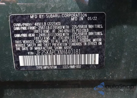 2022 Subaru Forester Limited из США, поврежденный, VIN JF2SKAPCXNH440181